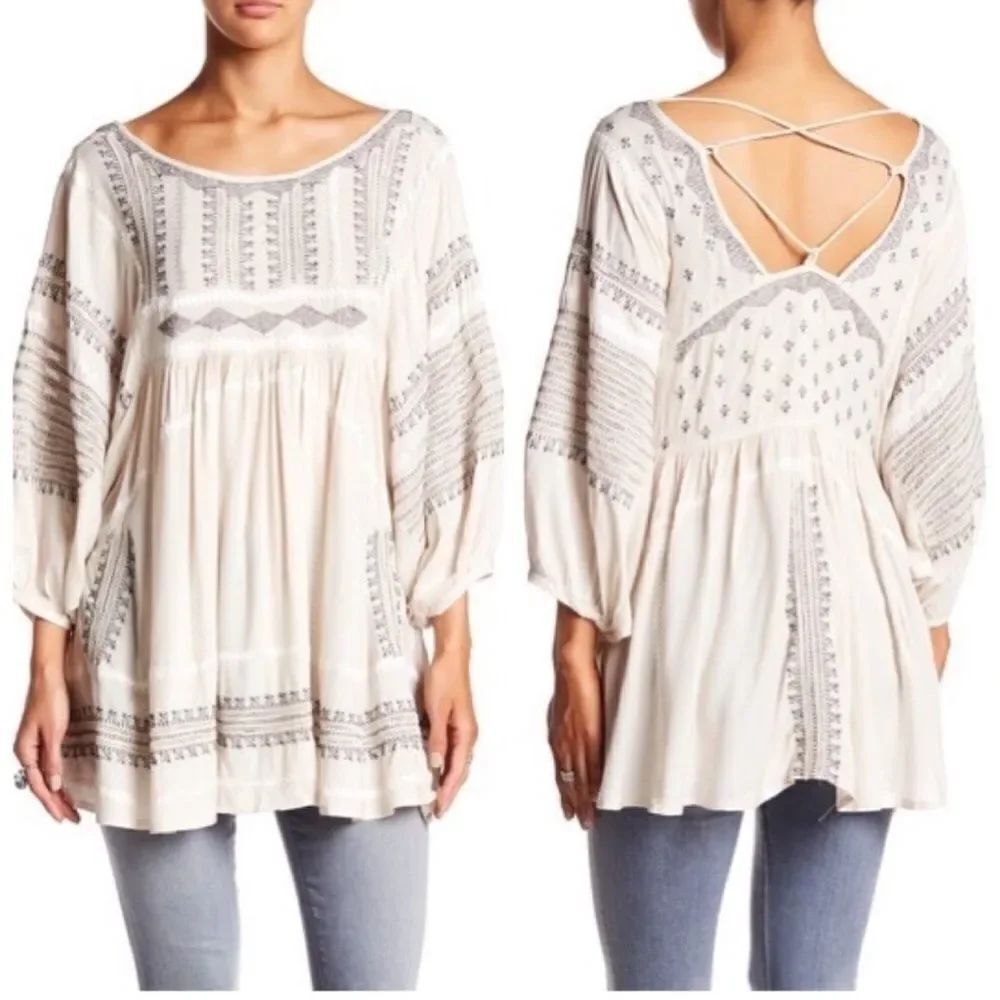 Free People Wild One Embroidered Top Sz S